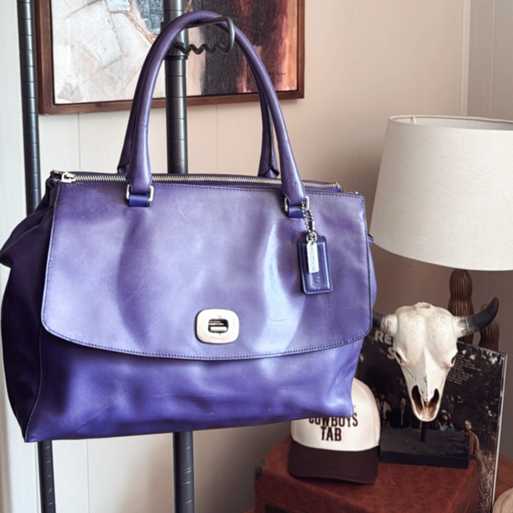 Coach Violet Leather Satchel with Silver Accents